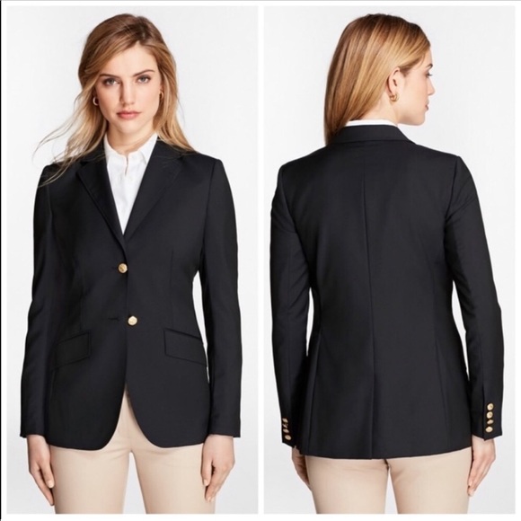 BROOKS BROTHERS Loro Piana 2P XSP Blazer 100% Wool Two Button Gold Buttons Black